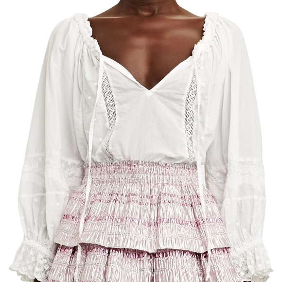 ♦️SOLD♦️LoveShackFancy Odina Embroidered White Cotton Blouse - Picture 3 of 16